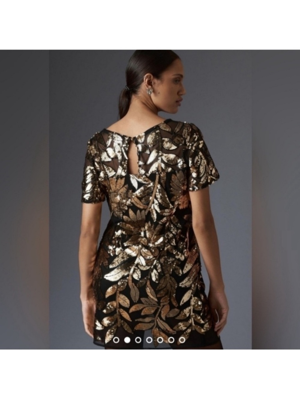 NWT Anthropologie Maeve Short-Sleeve Sheer Embellished Mini Dress Size XS Petite - Picture 4 of 10